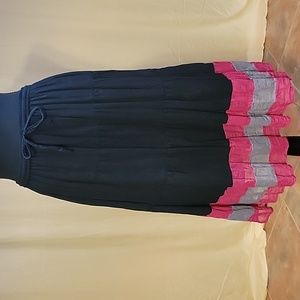 VTG Bay Studio Y2K Tiered Cotton Maxi Skirt Pink Gray Striped Boho Whimsigoth PM